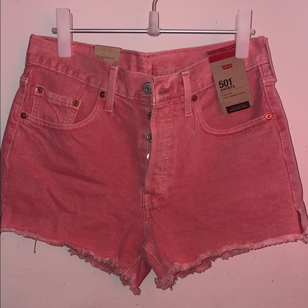 Levi's Pink Jean Shorts High-Waisted Distressed